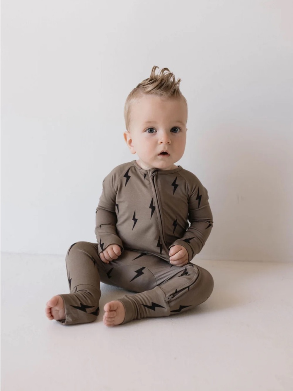 Forever French Brown & Black Lightening Bolt Zip Romper